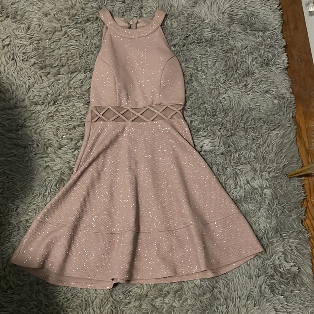 Emerald Sundae Purple Sparkle sleeveless highneck skater dress bra/padding zip